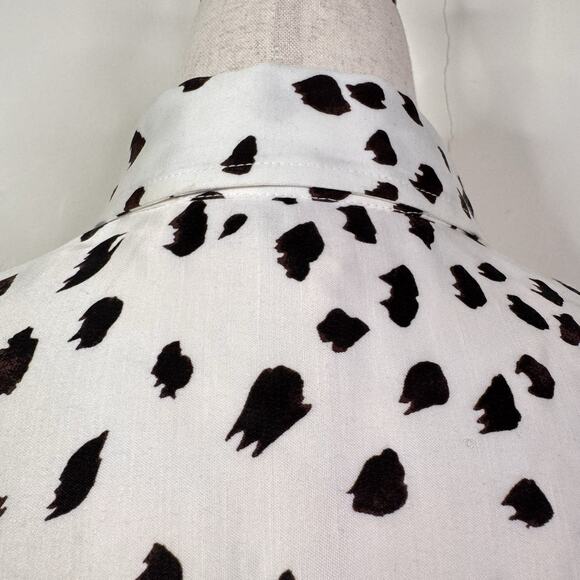 Carolina Herrera Polka Dot Button Down Blouse White Black Viscose Sz 6 NWT - Picture 6 of 11
